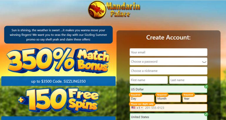 Exclusive 350% Welcome Bonus waiting for you on MandarinPalance Casino